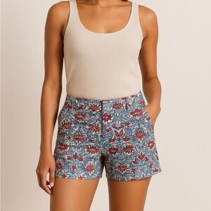 LOFT Floral Print Tailored Shorts Size 2 Red Blue Green Summer Casual